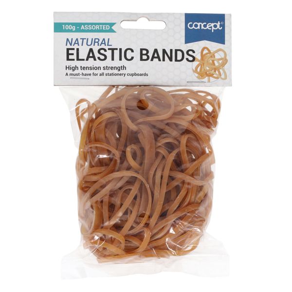 Concept Natural Elastic Bands Assorted Sizes - 100g
