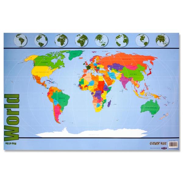 Clever Kidz World Map 50x73cm Geography | First Class Office Online Store 2