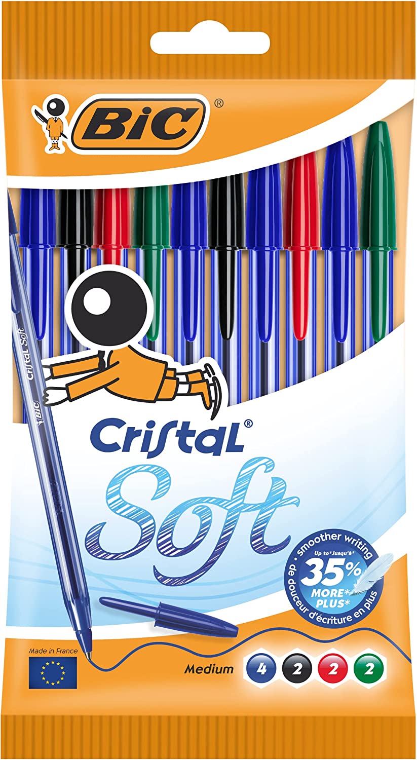 afeitado Rústico carolino Bic Cristal Soft Ballpoints – Assorted Colours (10) – First Class Office