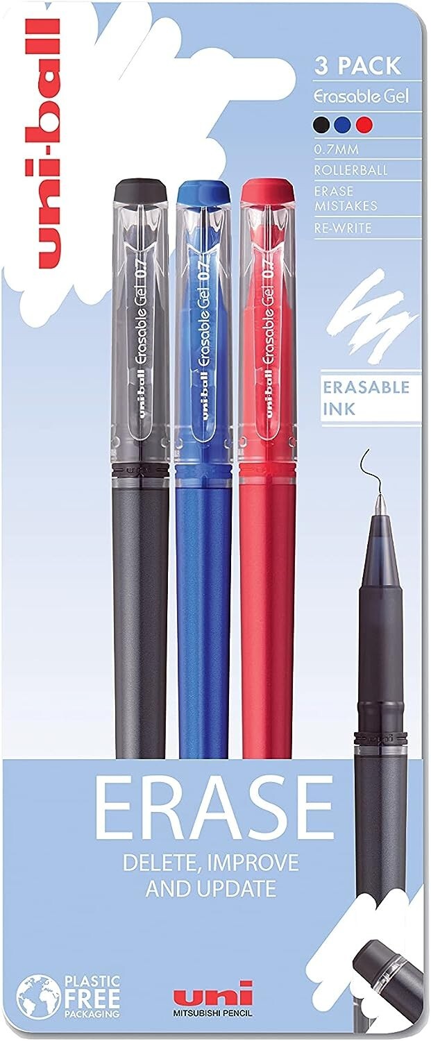 Uniball Erasable Pens - Black, Blue, Red (3)
