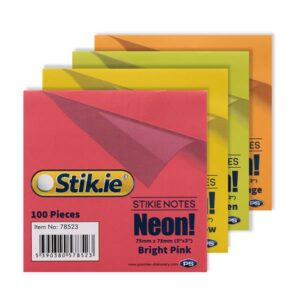 Stik-ie 75 x 75mm Neon Sticky Notes Office Stationery | First Class Office Online Store