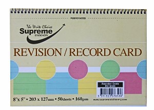 Supreme 8″ x 5″ Coloured Spiral Record/Revision Card (50) Record Cards | First Class Office Online Store