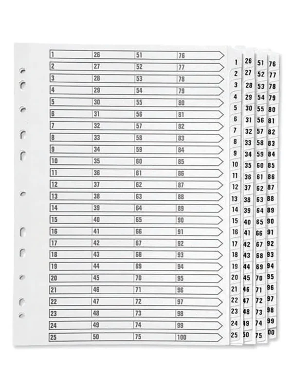 Q Connect White Mylar Dividers No 1-100 KF97059