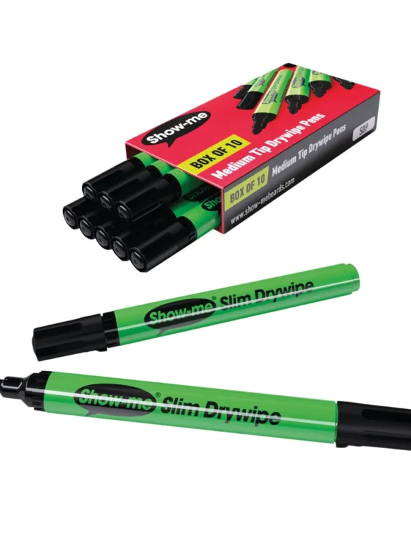 Show Me Medium Tip Green Barrell - Black Whiteboard Markers (10)