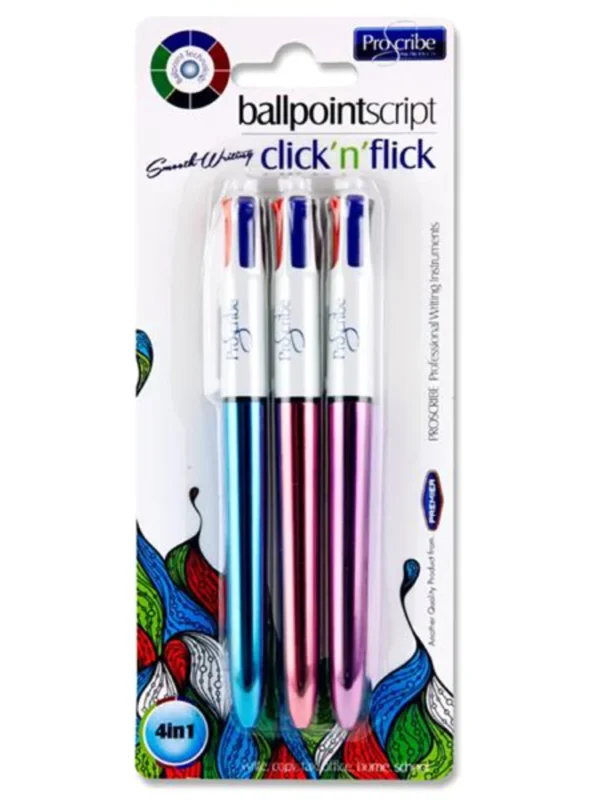 Proscribe Ballpoint Script 4in1 Pens (3) Click'n'Flick Shine