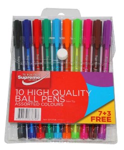 Supreme Asstd Colours Ballpoint Pens 7+3 FREE