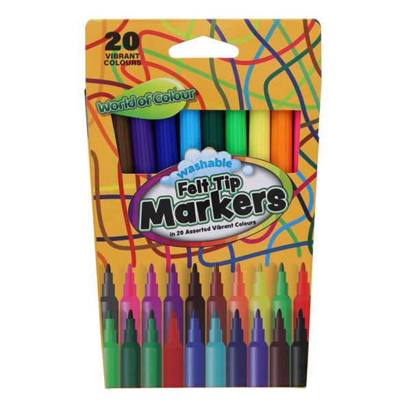 World of Colour Washable Felt Tip Markers (20)