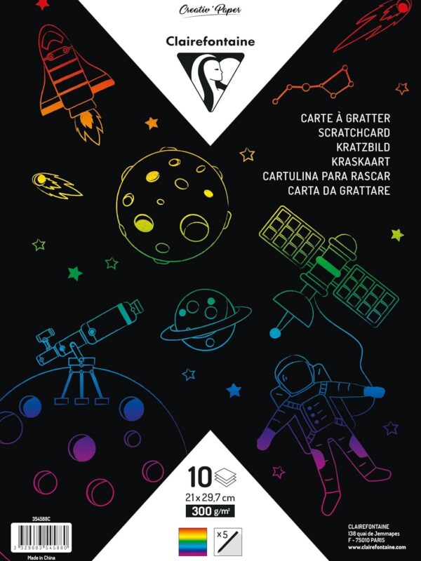 Clairefontaine A4 Scratch Black/Rainbow Card (10)