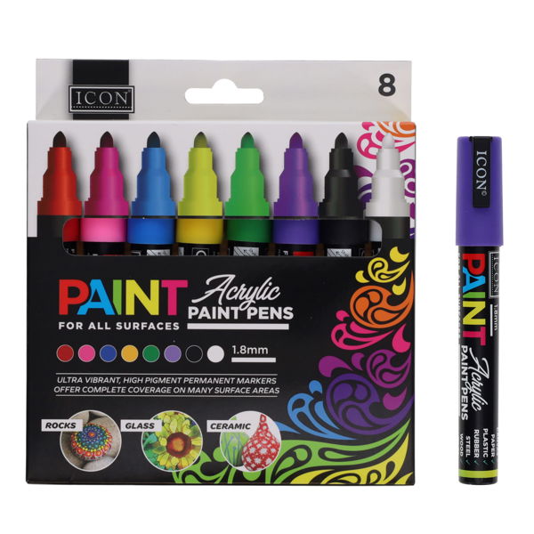 Icon Assorted Acrylic Paint Pens (8)