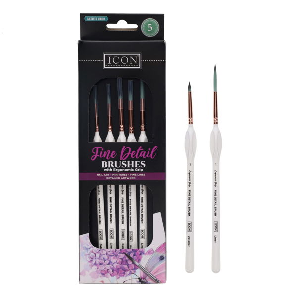 Icon Fine Detail Paintbrushes- Ergonomic Tip- 5pk