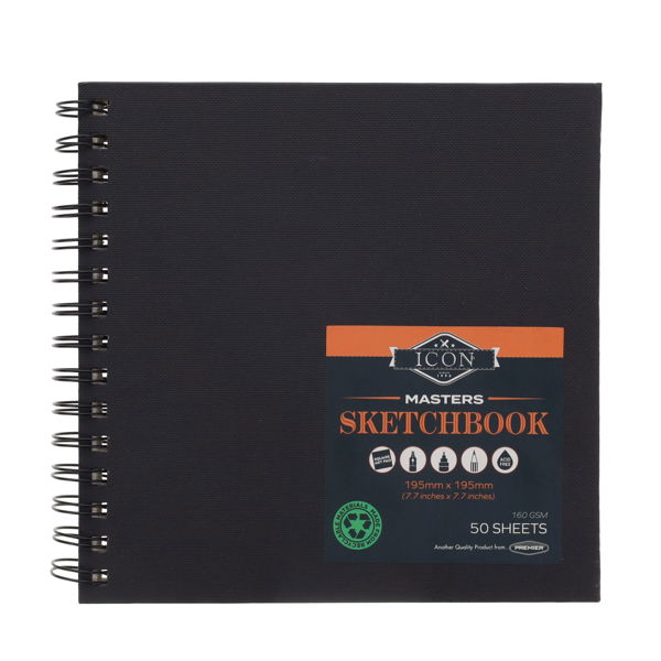 Icon Masters 19.5x19.5cm Spiral Bound Sketch Book- 50 Page