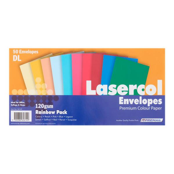 Lasercol 120gsm Rainbow DL Envelopes (50)