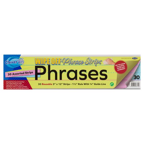 Clever Kidz Wipe Off Phrase Strips 3x12- Coloured