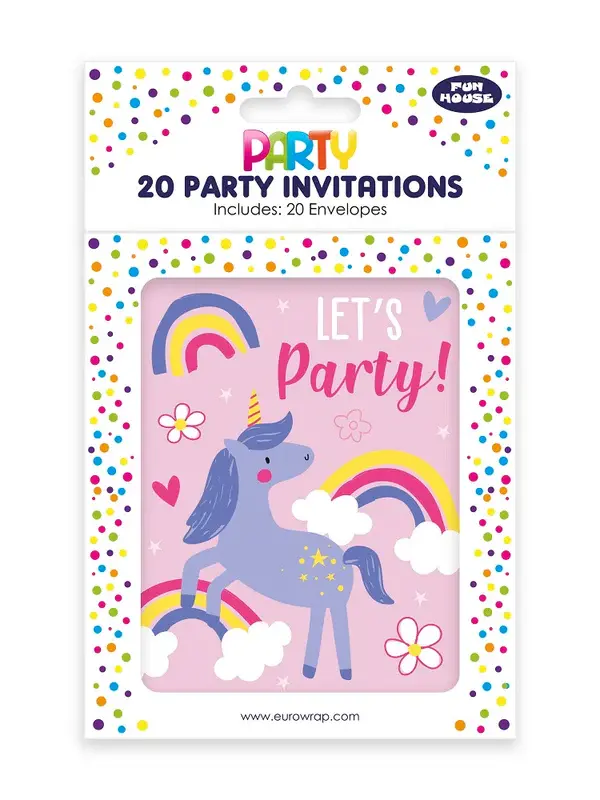 Party Invitations Unicorn "Lets Party" 20pk