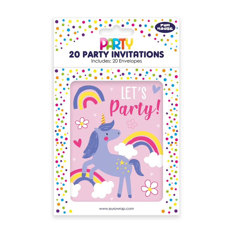 Party Invitations Unicorn "Lets Party" 20pk