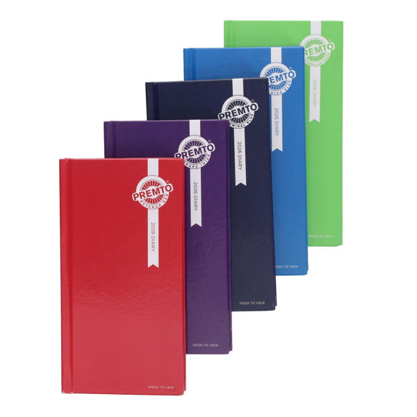Premto 2026 Slim Pocket Week To View Diary - Assorted Bold Colours