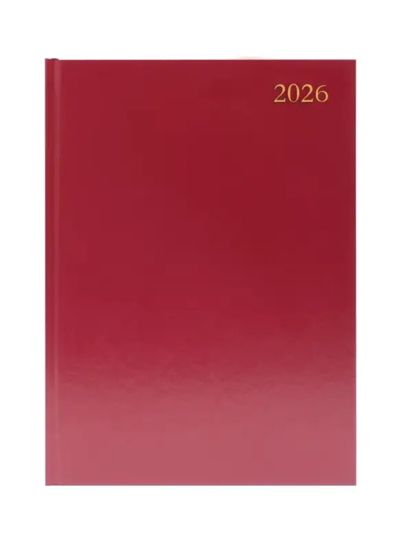 5 Star 2026 A4 Hardback Diary 2 Pages for Each Day Burgandy KF2A5BG26