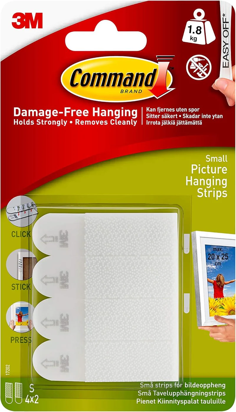3M Command Small Picture Hanging Strips - Small (4 Pairs)