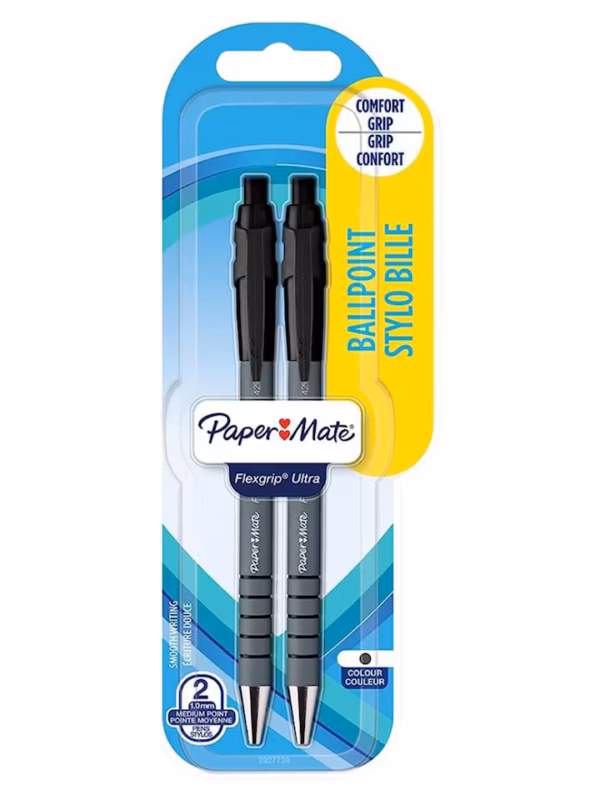 PaperMate Flexgrip Ultra Black Ballpens (2)