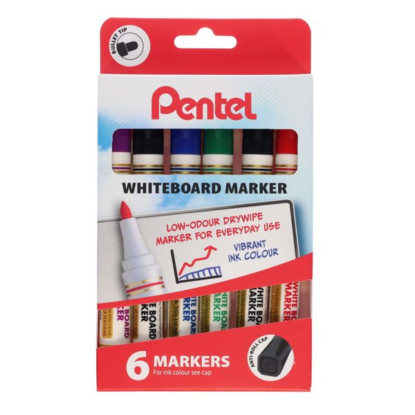 Pentel MW85 Assorted Whiteboard Markers (6)